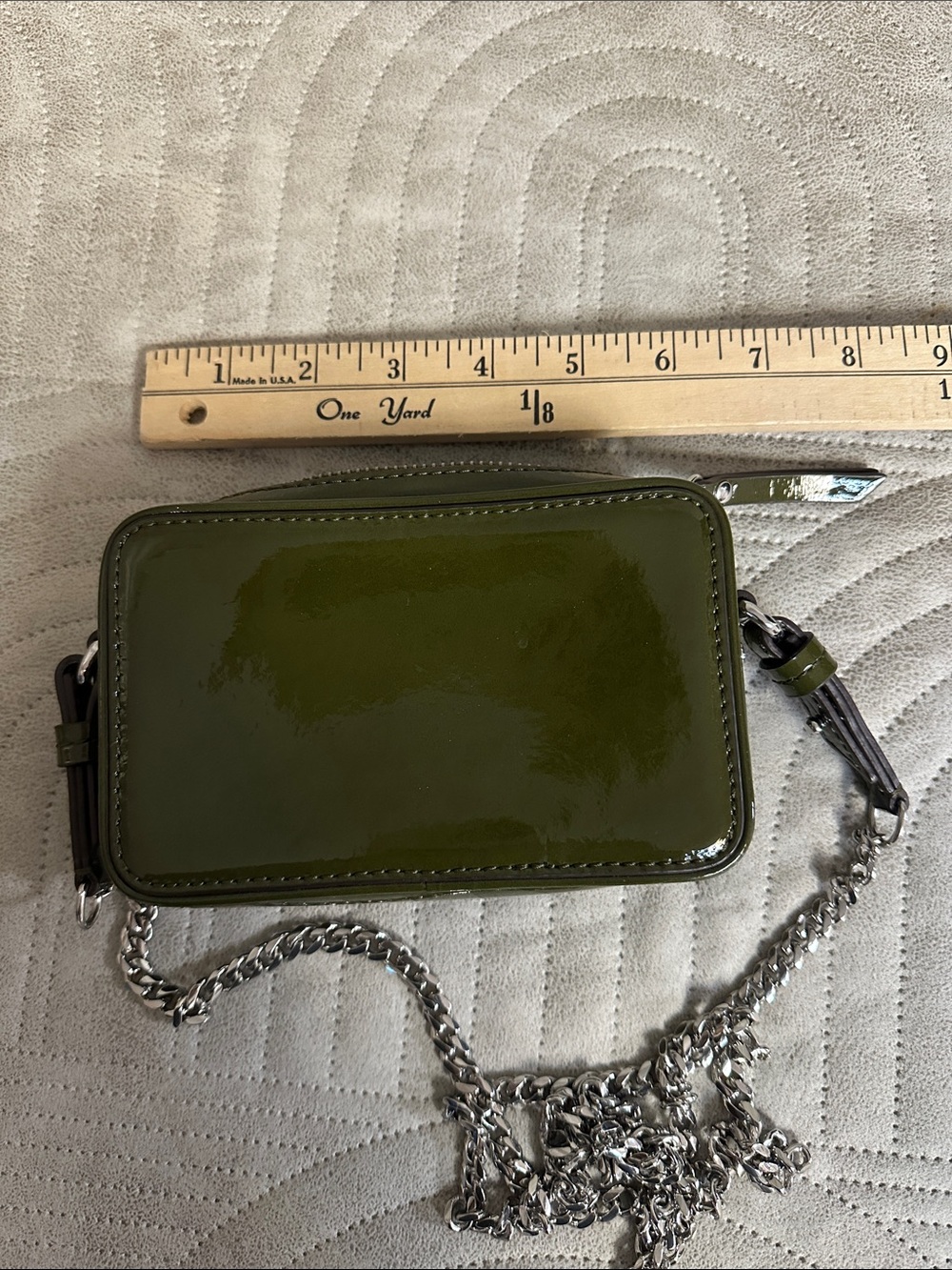 Banana Republic Olive Green Patent Mini Crossbody with Silver Chain